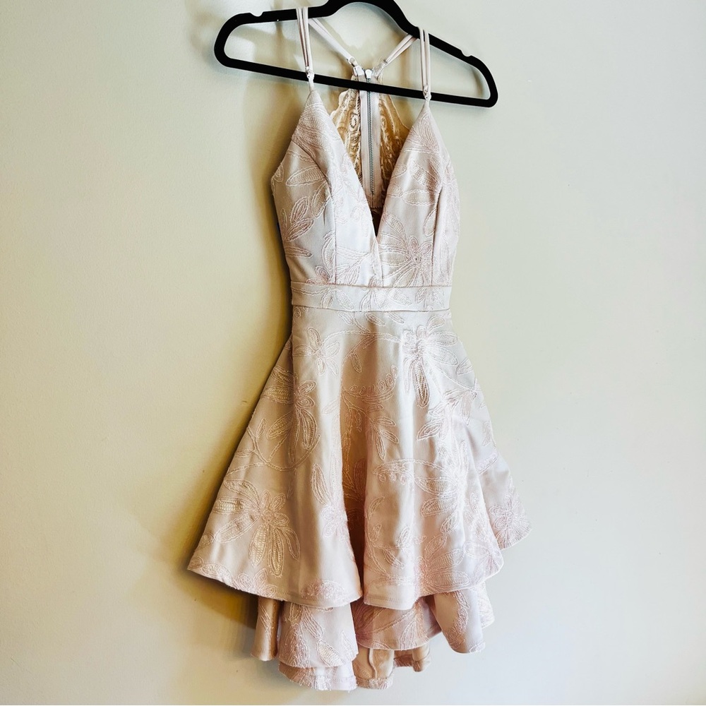 Honey and Rosie Dress Blush Pink Barbie Feminine Embroidered Glitter Lace Peplum - Picture 2 of 8